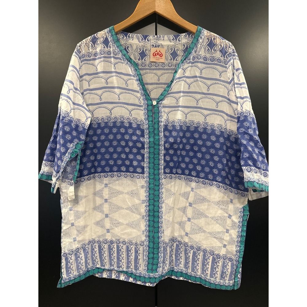 Le Sirenuse Positano Blue White Cotton‎ Print Tunic Top IT 40 Womens Resortwear